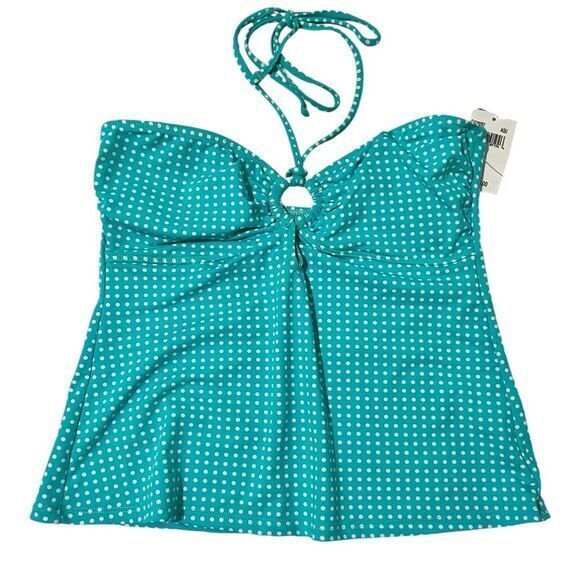 Lauren Ralph Lauren swim top halter‎ strapless turquoise Polka dots size 12 - Picture 1 of 8
